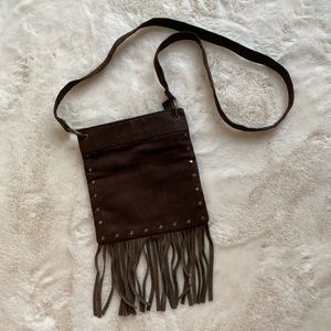Vintage brown faux suede bag with fringe